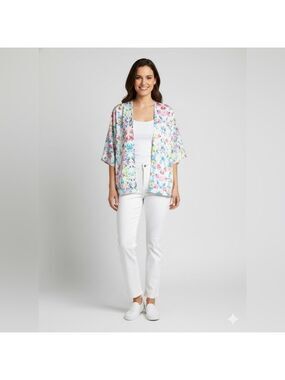 AMANDA UPRICHARD 100% Silk Floral Topper / Kimono / Cardigan MADE IN USA Sz S